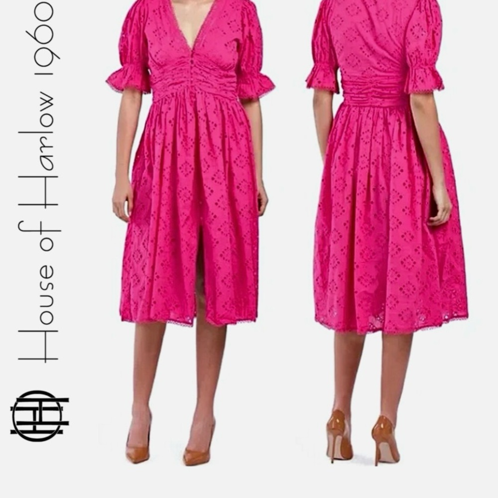 House of Harlow 1960 Fuchsia Eyelet Midi Dress Small